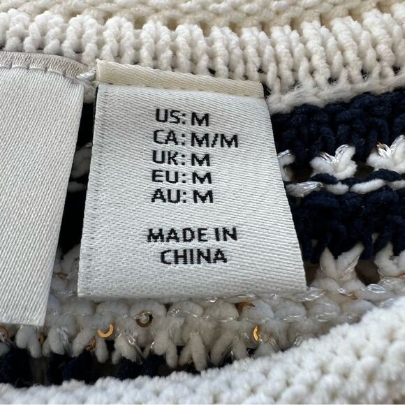 Joie Blue White Nautical Preppy Crew Neck Striped Short Sleeve Sweater-M - Picture 7 of 13